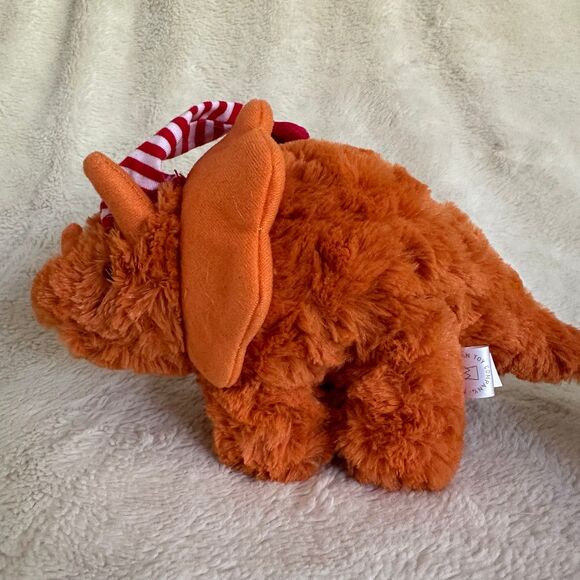 Manhattan Toy Co Orange Dinosaur Triceratops 9” Striped Knit Hat Plush - Picture 3 of 5